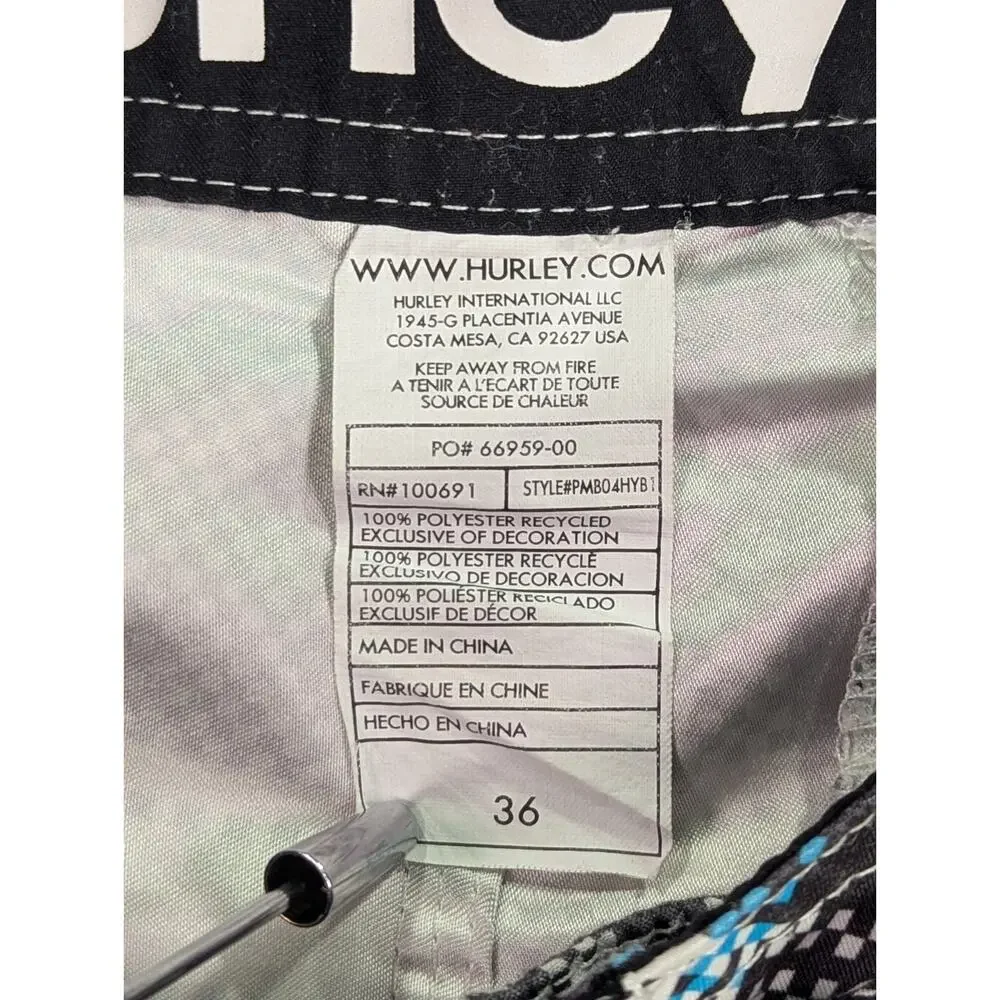 Hurley Phantom Boardshorts Mens 36 Blue Plaid Stretch Swim Trunks